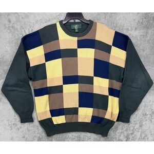 Orvis Men's Patchwork Sweater‎ XL Cotton Colorful Preppy Knit Crewneck